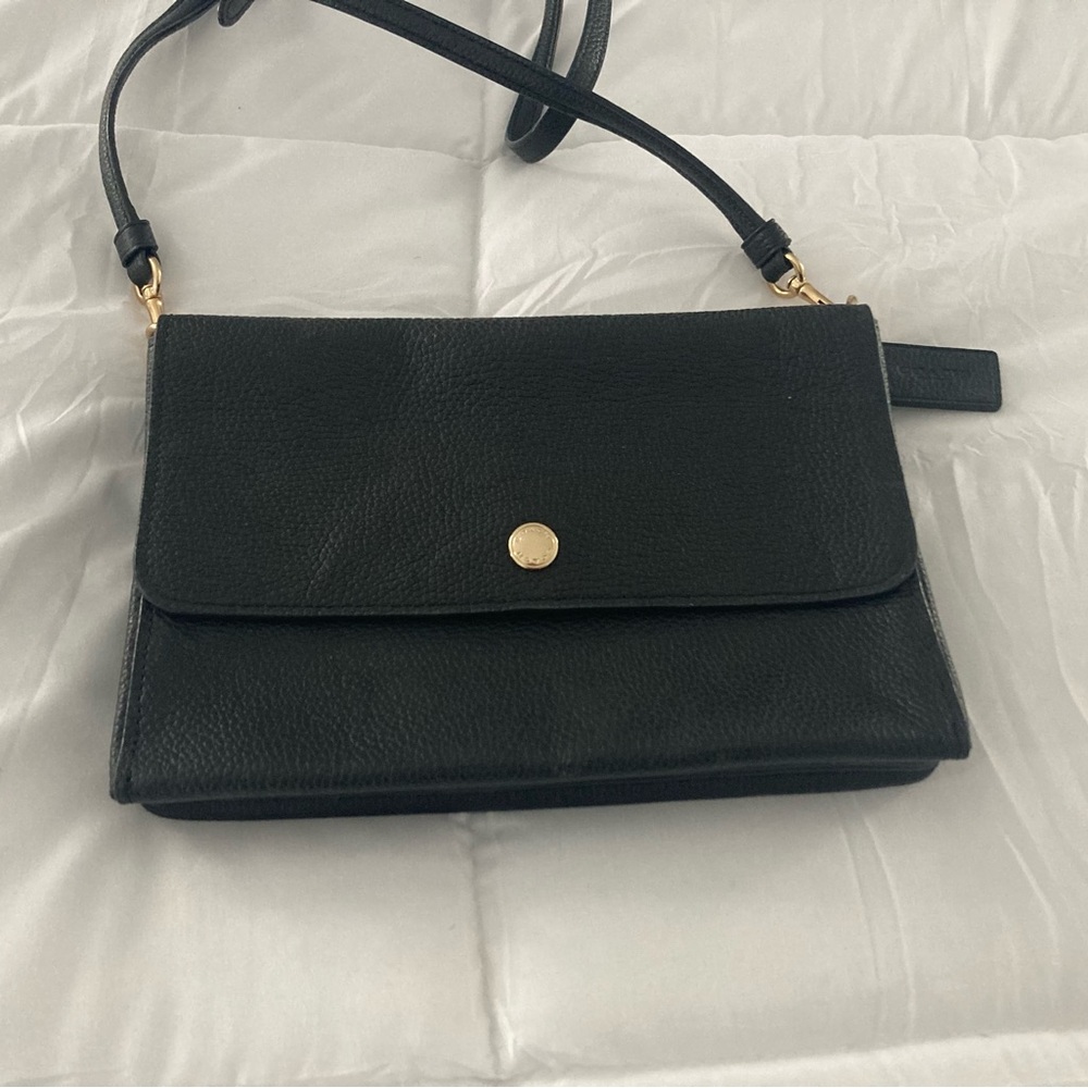 Refined Black Pebble Leather Double Zi Top Crossbody Auth Coach